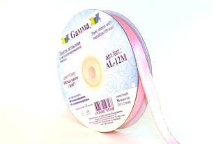 Лента атласная 12 мм двухстор. с металл. нитью "Gamma" №005яр.розовый/золото